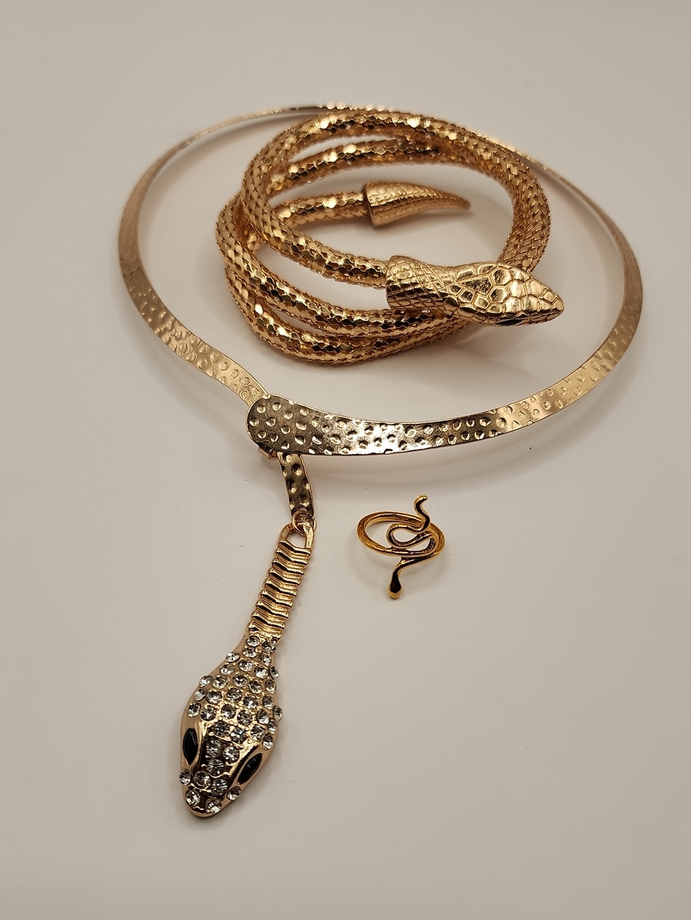 Gold Snake-Style Reptile Collar Necklace - Gold